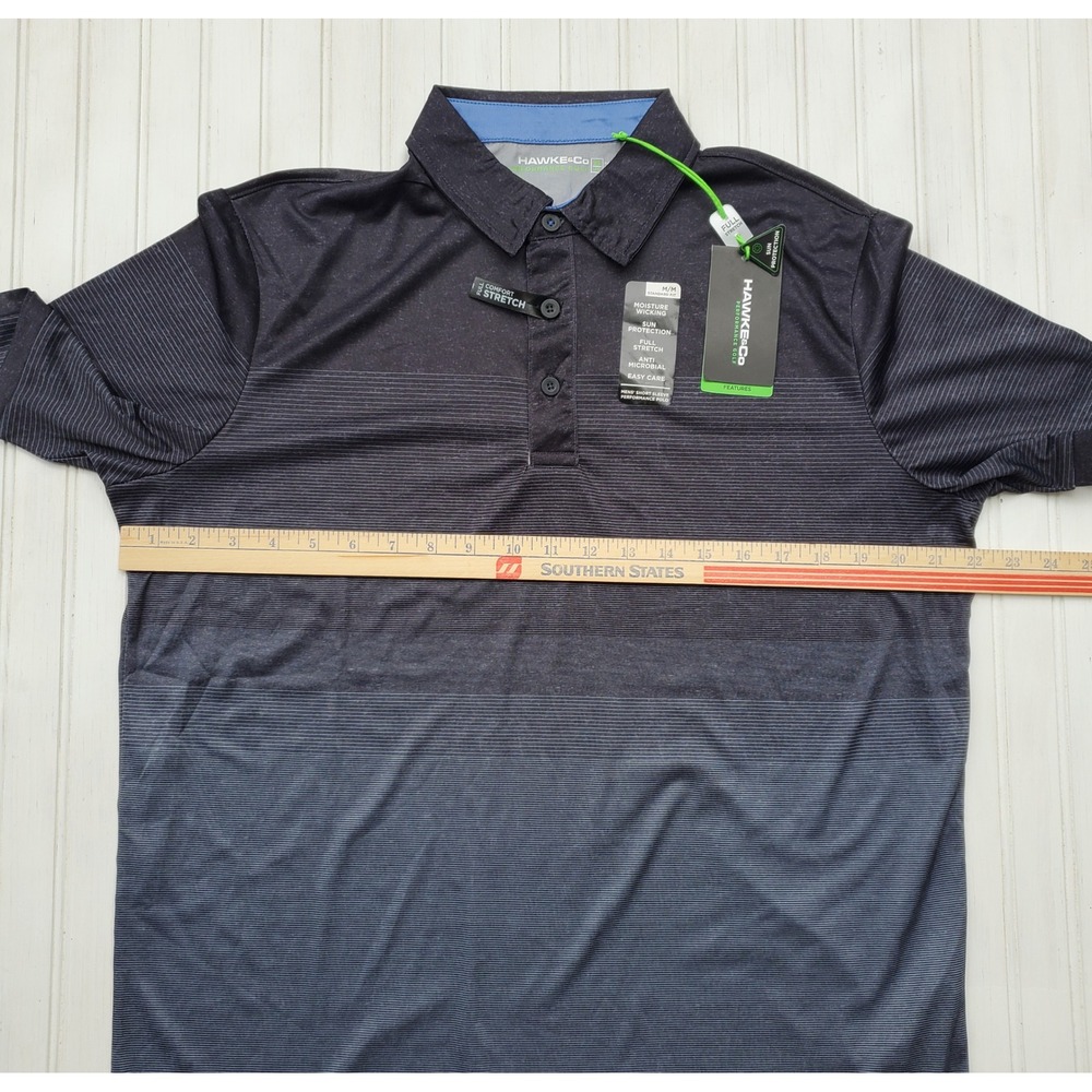 Hawke & Co Mens Performance Golf Polo Shirt Black Gray Ombre Striped Medium - Picture 5 of 7